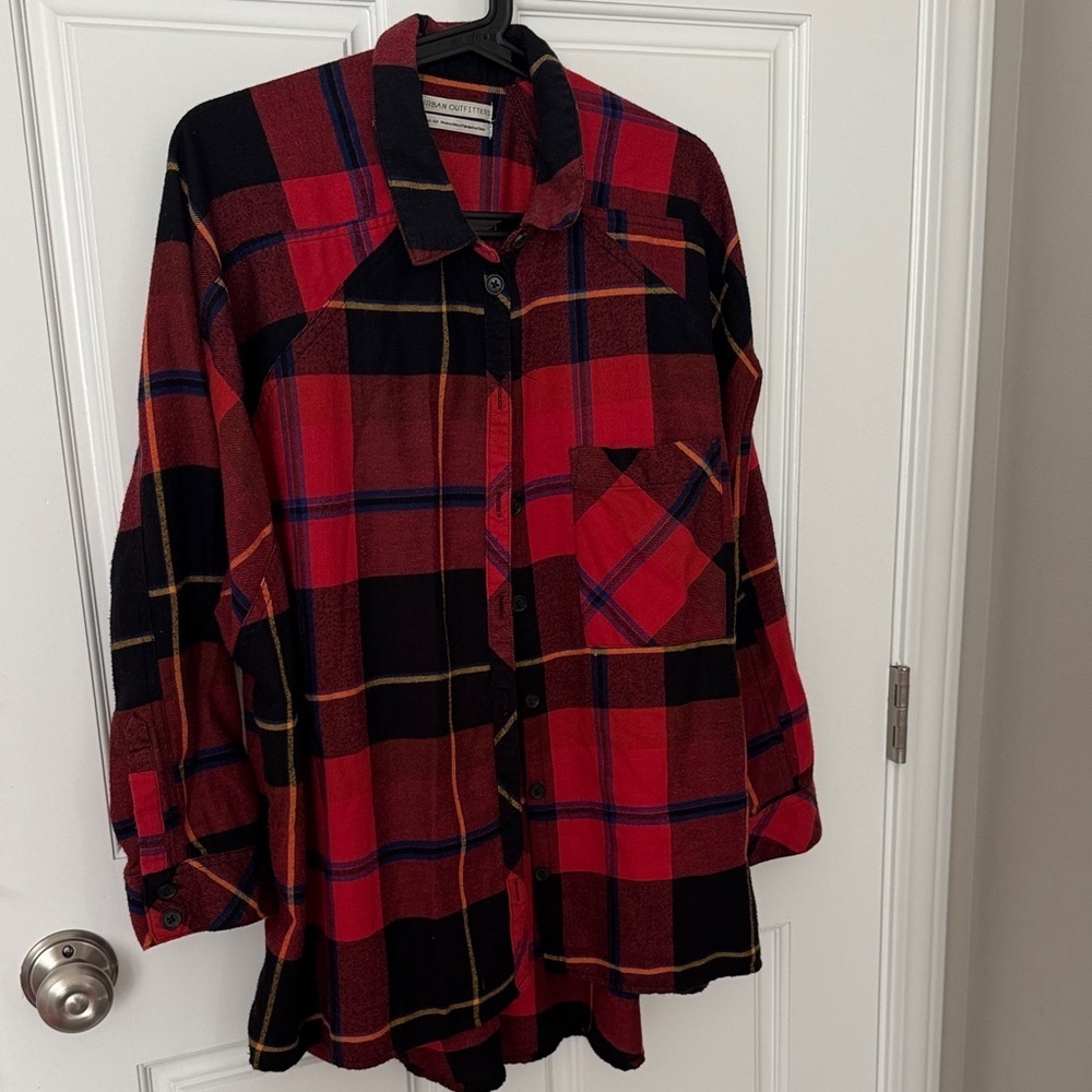 Urban Outfitters Red and Black Oversized Plaid Shirt
